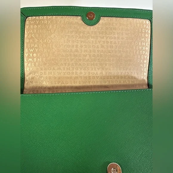 KATE SPADE NEWBURY LANE GOLD CHAIN CROSSBODY SATCHEL LEATHER BAG GREEN COLOR - Picture 4 of 12